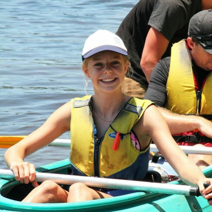 a group of people in a small boat in a body of water